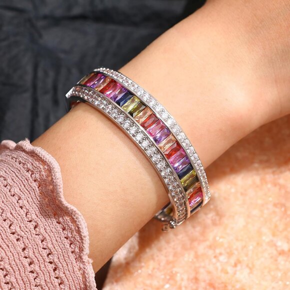 Women Sterling Silver Platinum Plated Amethyst Garnet Ruby Blue Sapphire Tennis - Picture 2 of 6